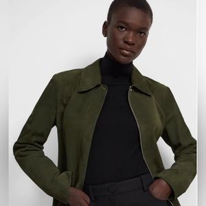 Theory Belted Suede Utility Jacket in Gloss Suede